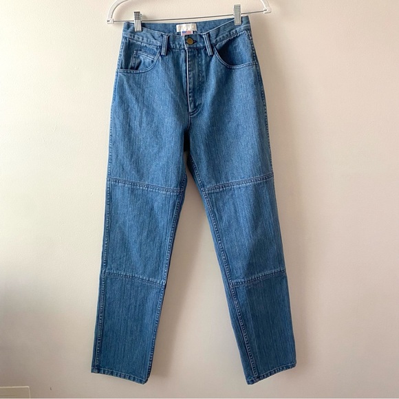 Carleen Denim - Carleen One Tone Patchwork Straight Legged Jeans High Rise Utility Med Wash 4/6